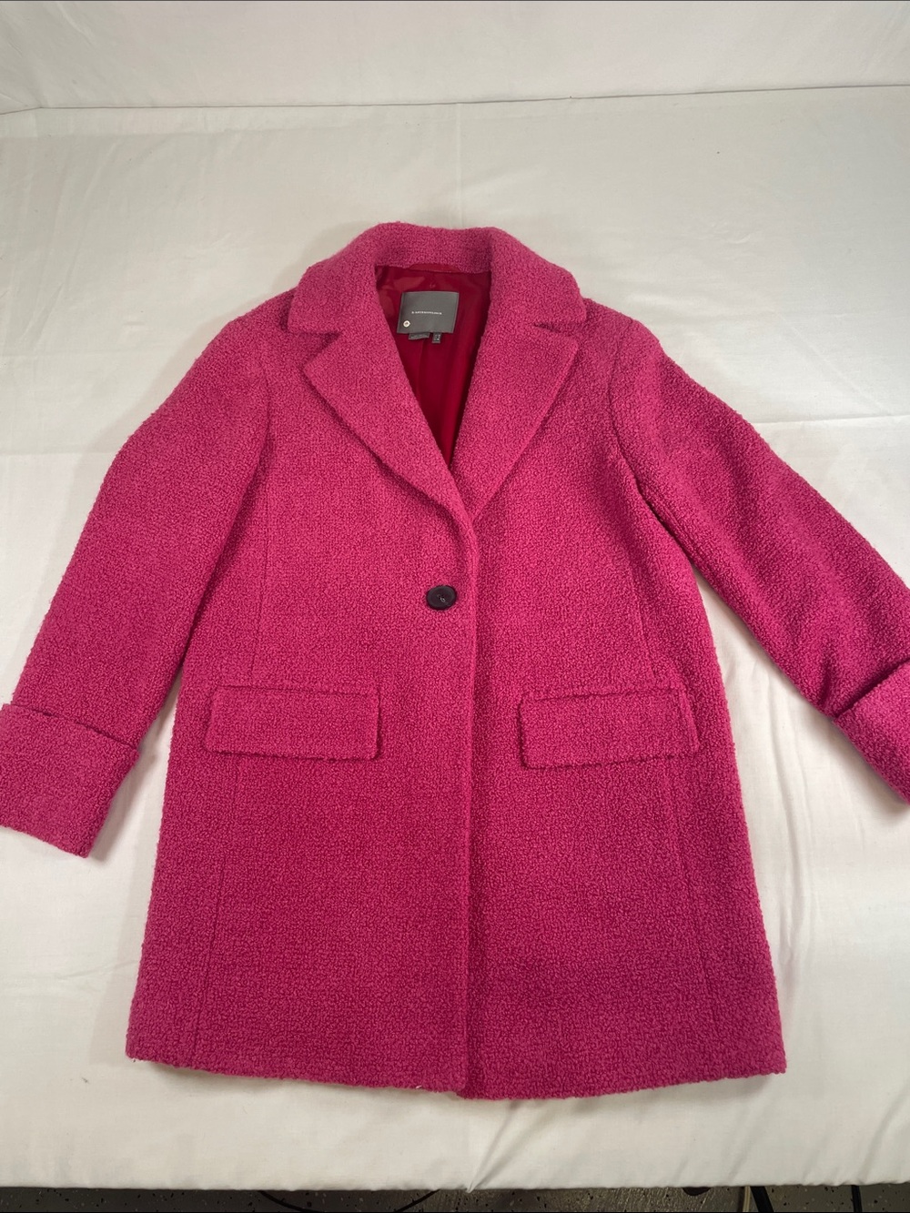 Anthropologie Yvette Bouclé Medium Pink Single-Button Pea Coat Overcoat 12 EUC